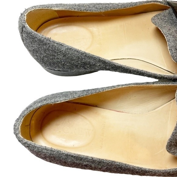 J. Crew Flats Gray Felted Wool Black Patent Leather Loafers Womens Size 8 Preppy - Picture 12 of 14